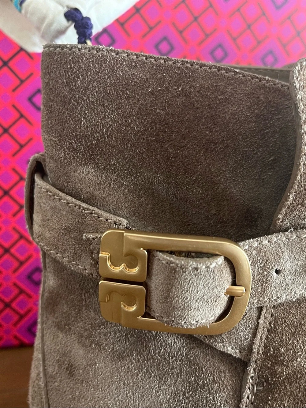 Tory Burch Brooke Ankle Bootie Suede River Rock Sz: 7